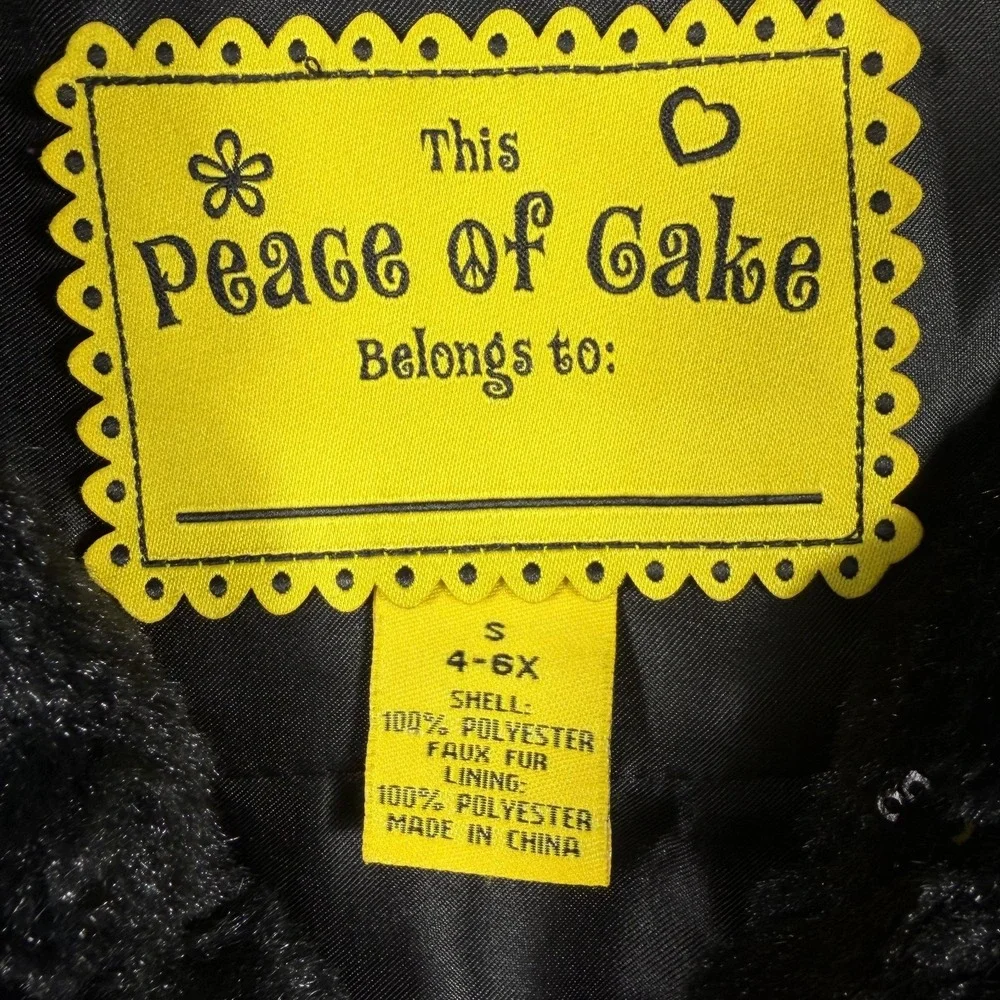 Peace of Cake Faux Fur Jacket Black Girls Size S 4–6X Soft‎ Plush Coat